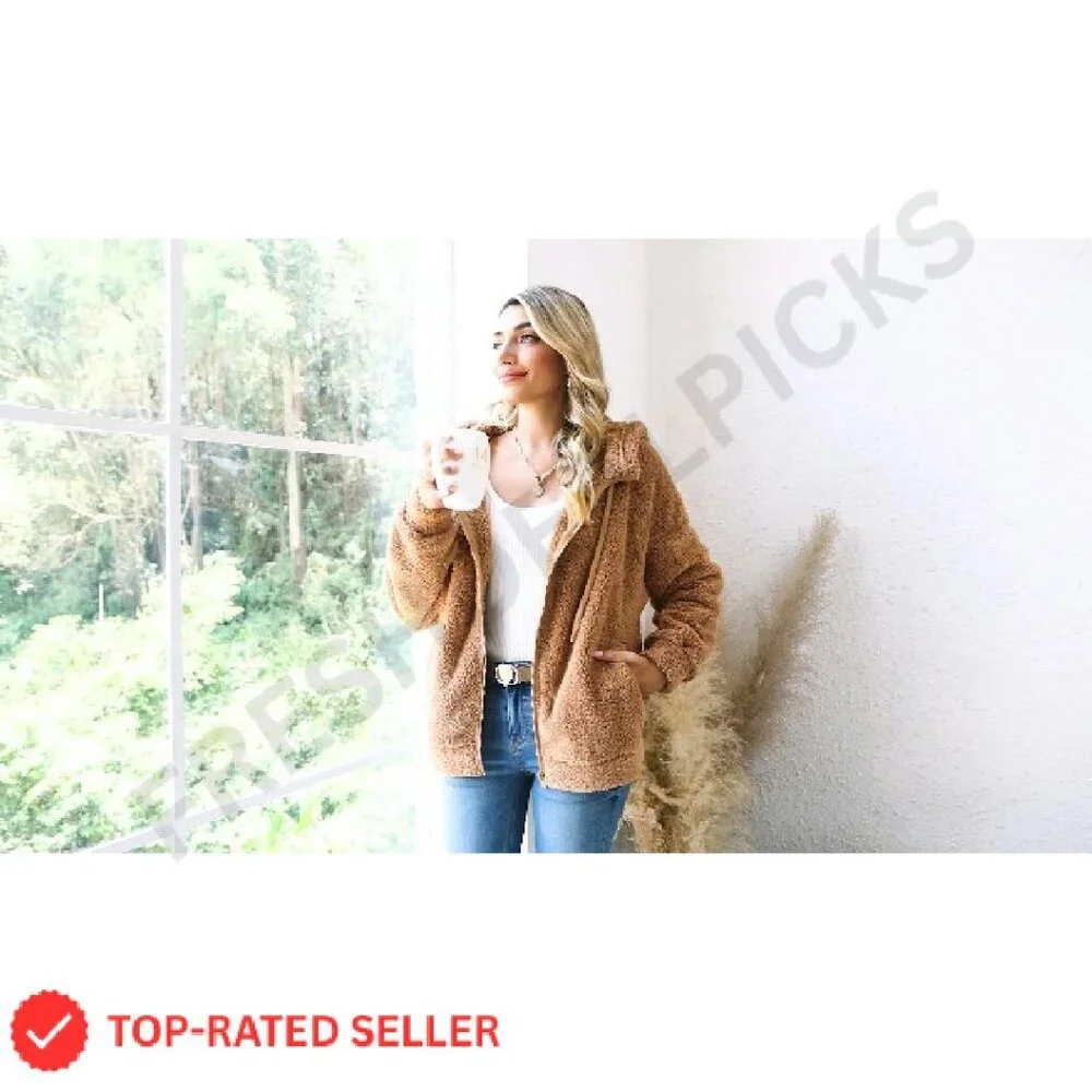 Oversized Sherpa Fleece Jacket Zip Up Winter Warm Sweatshirt Hoodie Chic